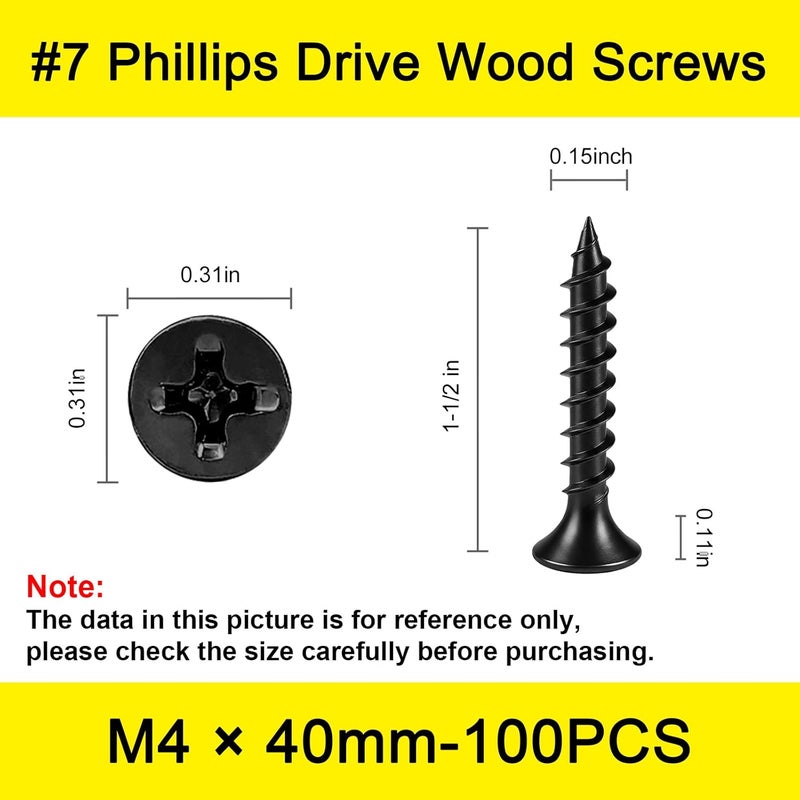 LERNOU #7×1-1/2" Coarse Thread Drywall Screws, Carbon Steel Black Phillips Flat Head Self-Tapping Screw Suitable for Drywall, Sheetrock & Furniture M4 x 40mm（100 pcs） - Image 2